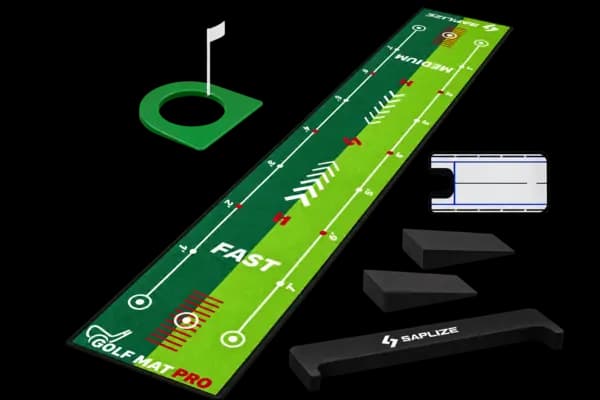 SAPLIZE putting mat with practice hole, alignment mirror, wedges and ball stop