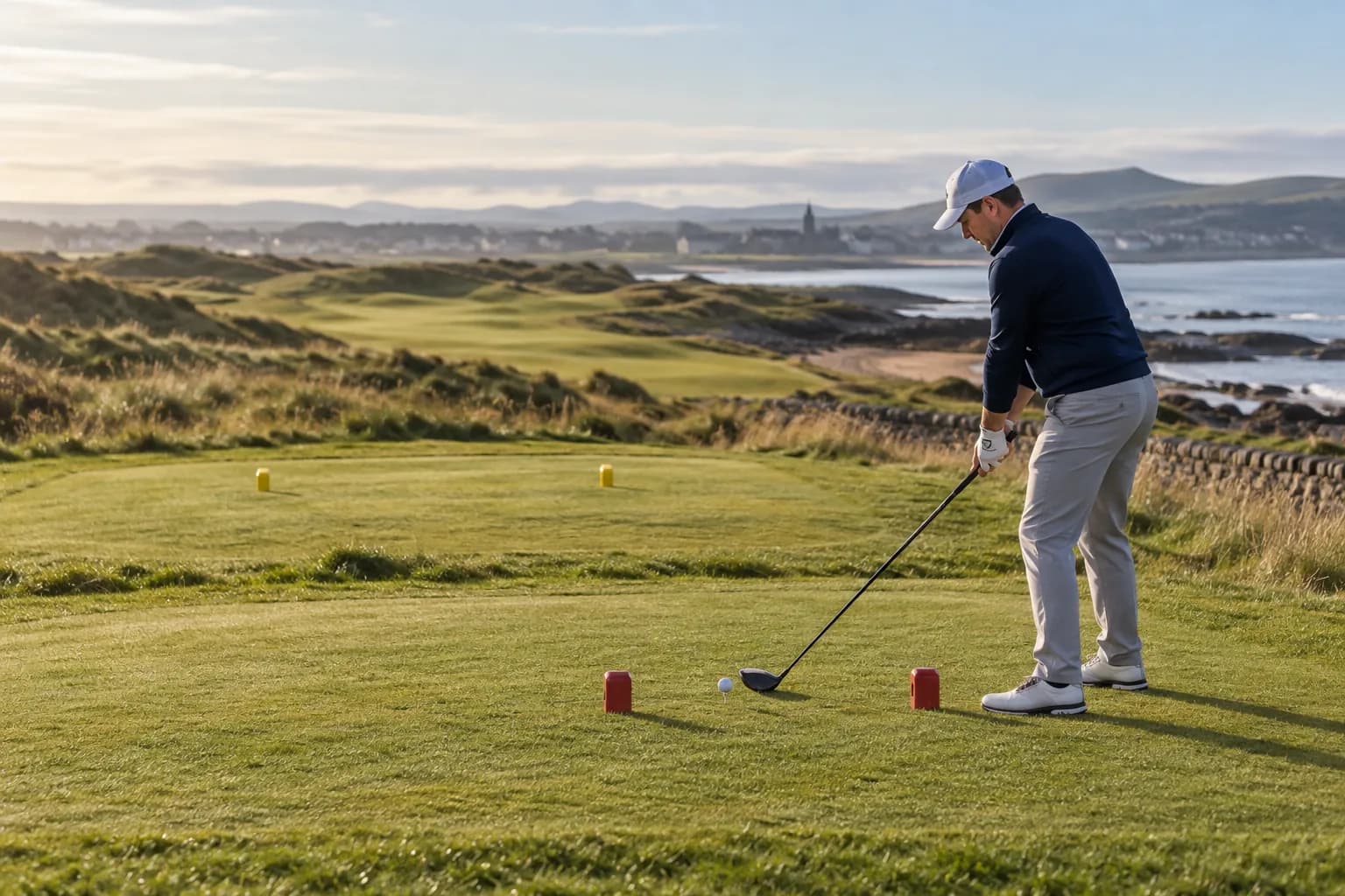 Golfer with two sets of tee markers visible on the same hole
